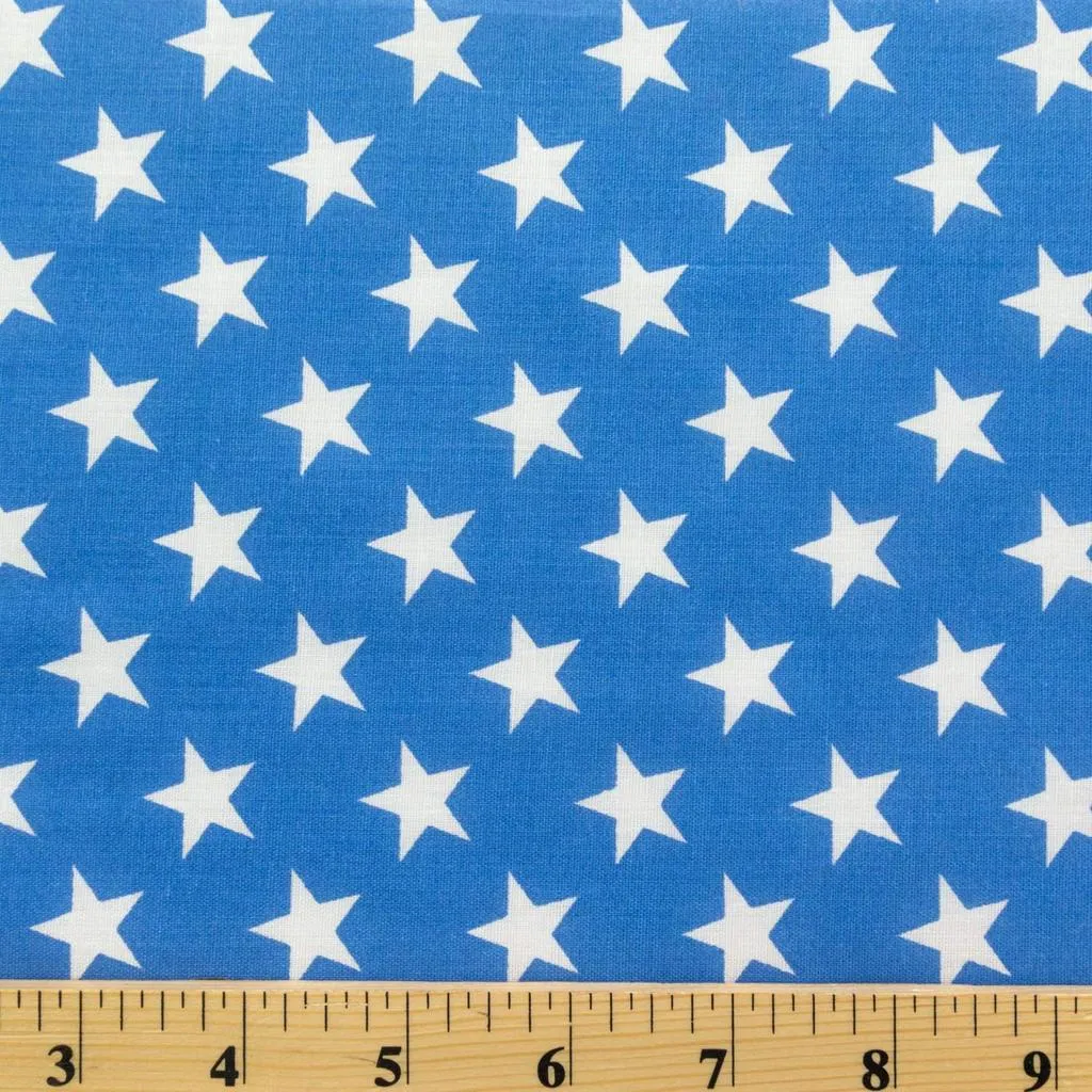 Blue Patriotic Star Print Poly Cotton Fabric