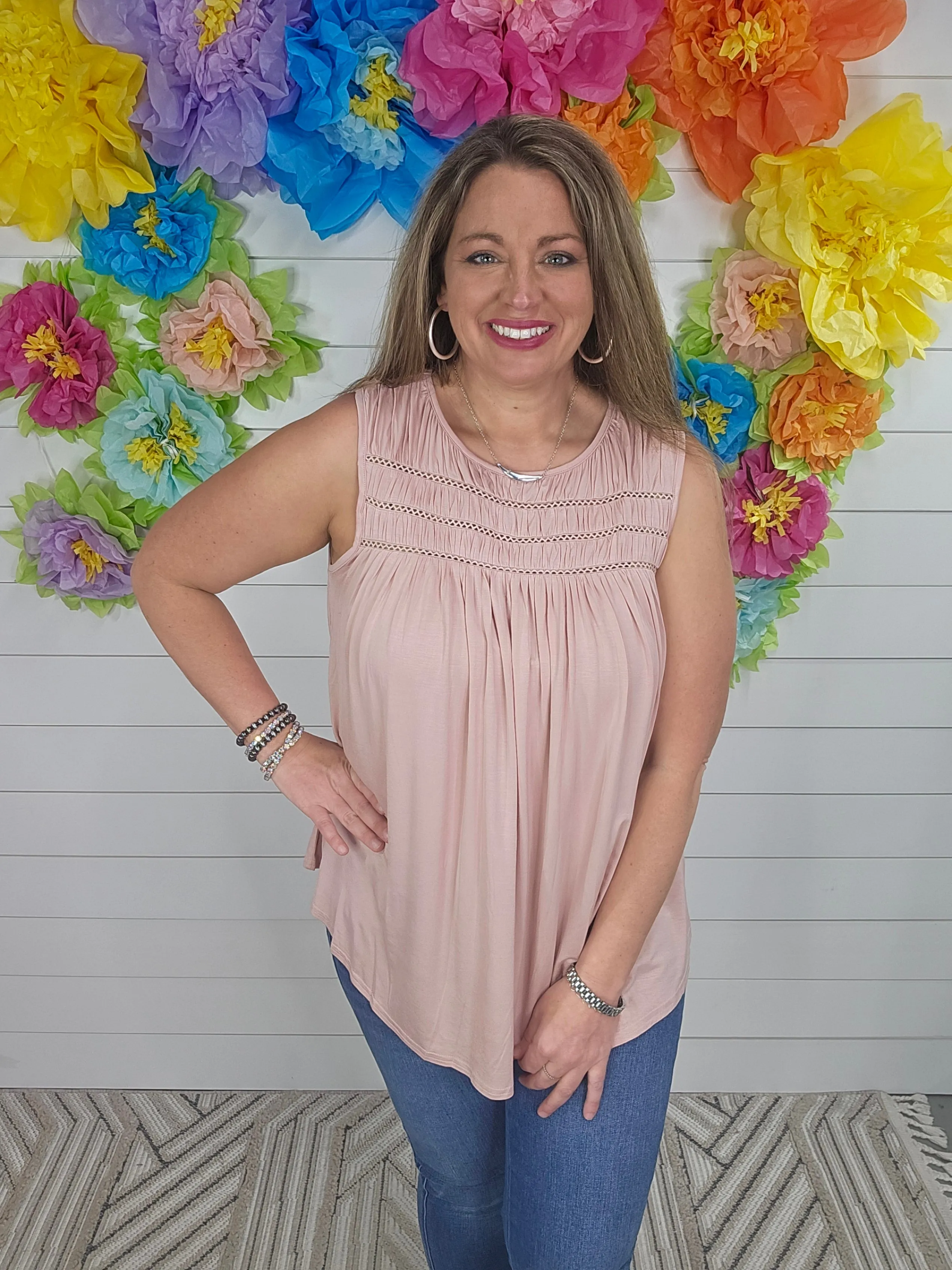 BLUSH FLOWY LADDER TRIM TANK