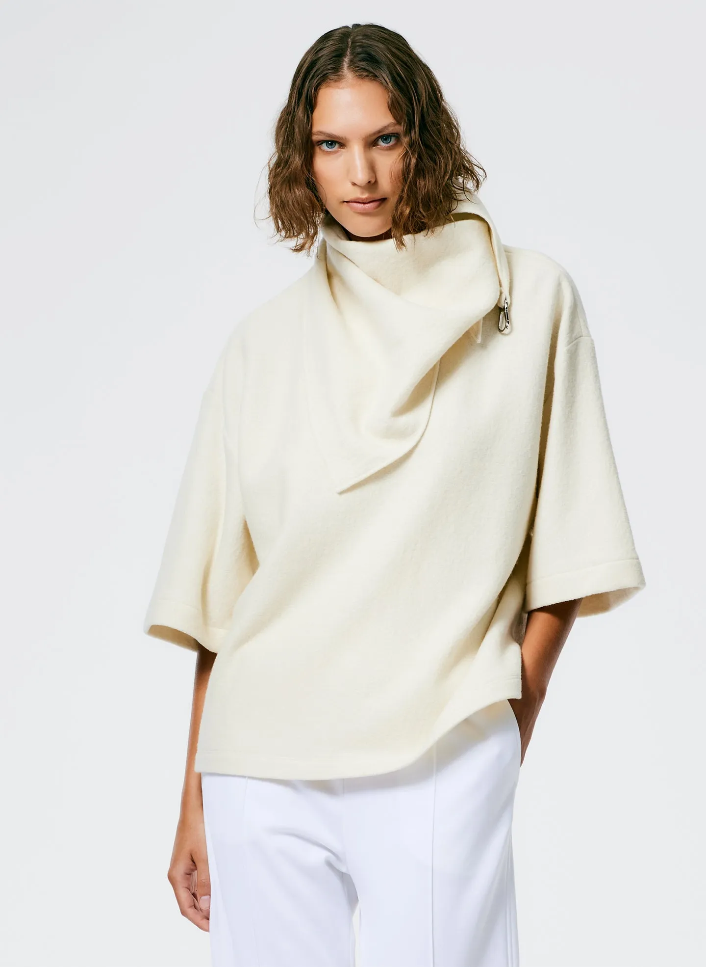 Boiled Wool Sculpted Funnel Neck Top