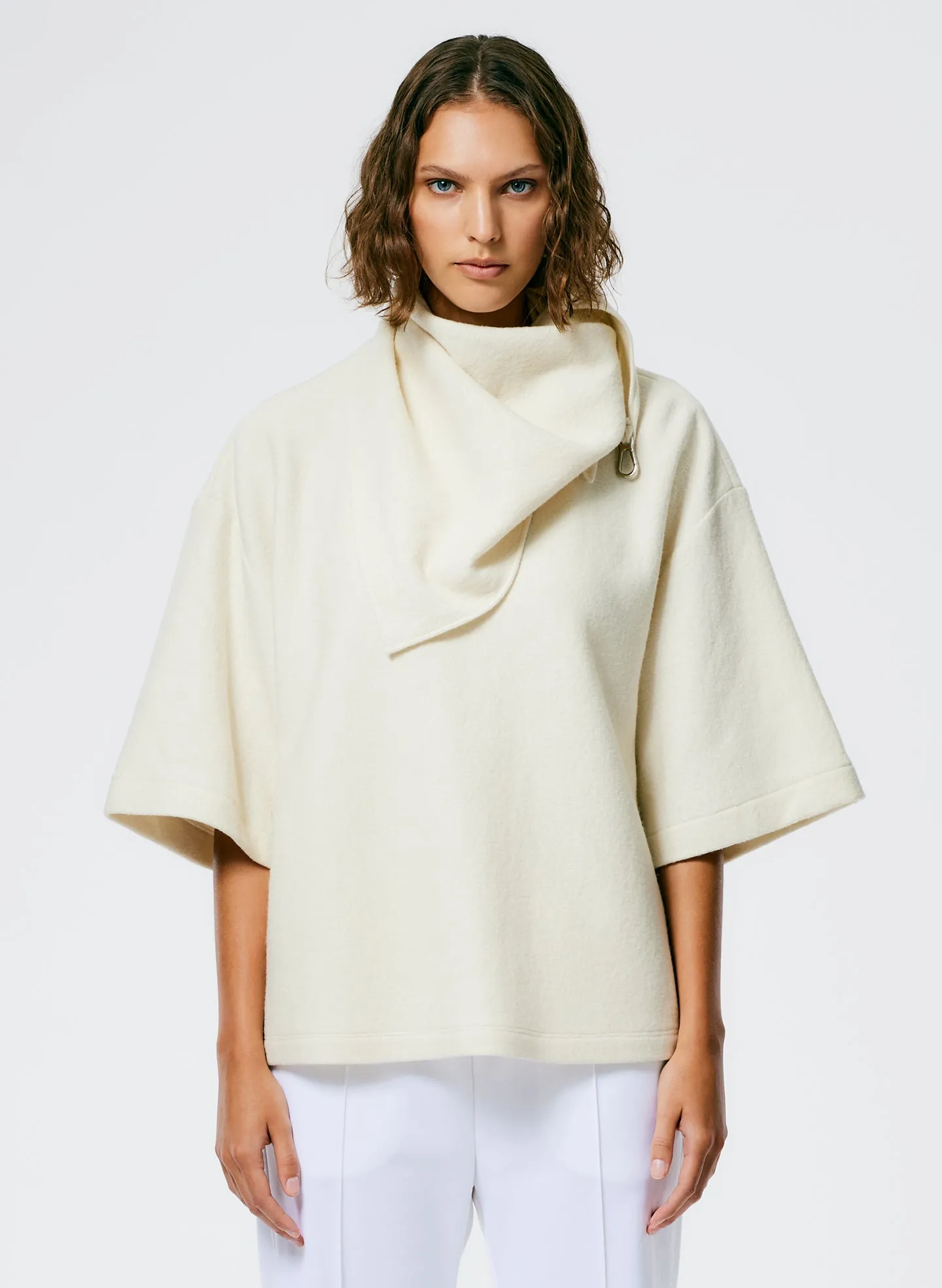 Boiled Wool Sculpted Funnel Neck Top