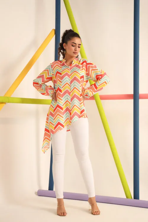 Bright Zigzag Asymmetrical Silk Top