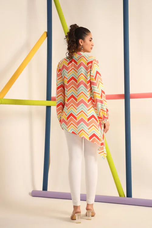 Bright Zigzag Asymmetrical Silk Top