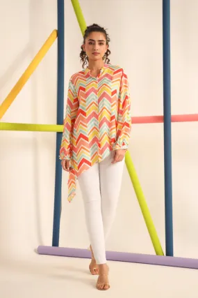 Bright Zigzag Asymmetrical Silk Top