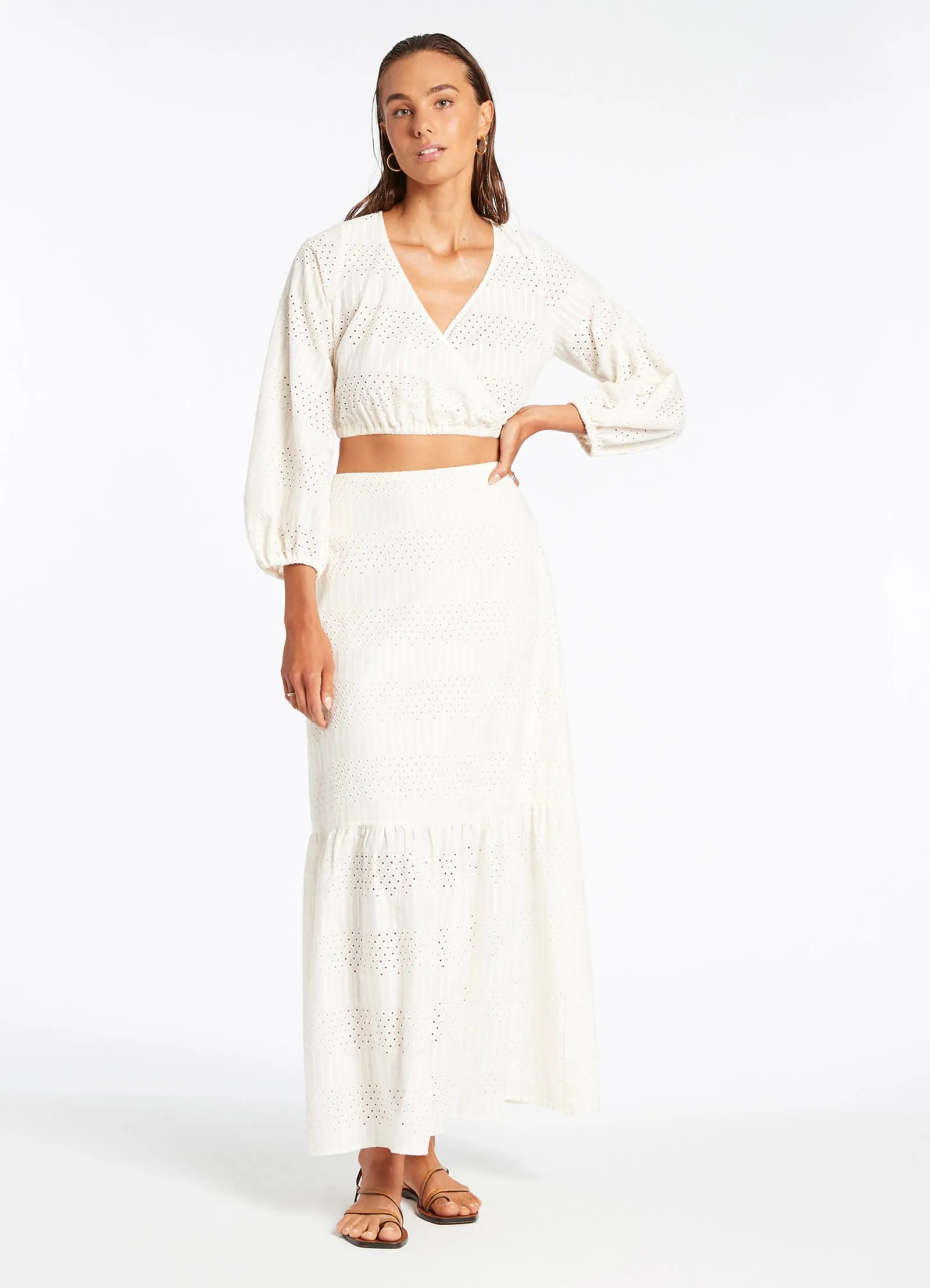 Broderie Tiered Maxi Skirt - Cream