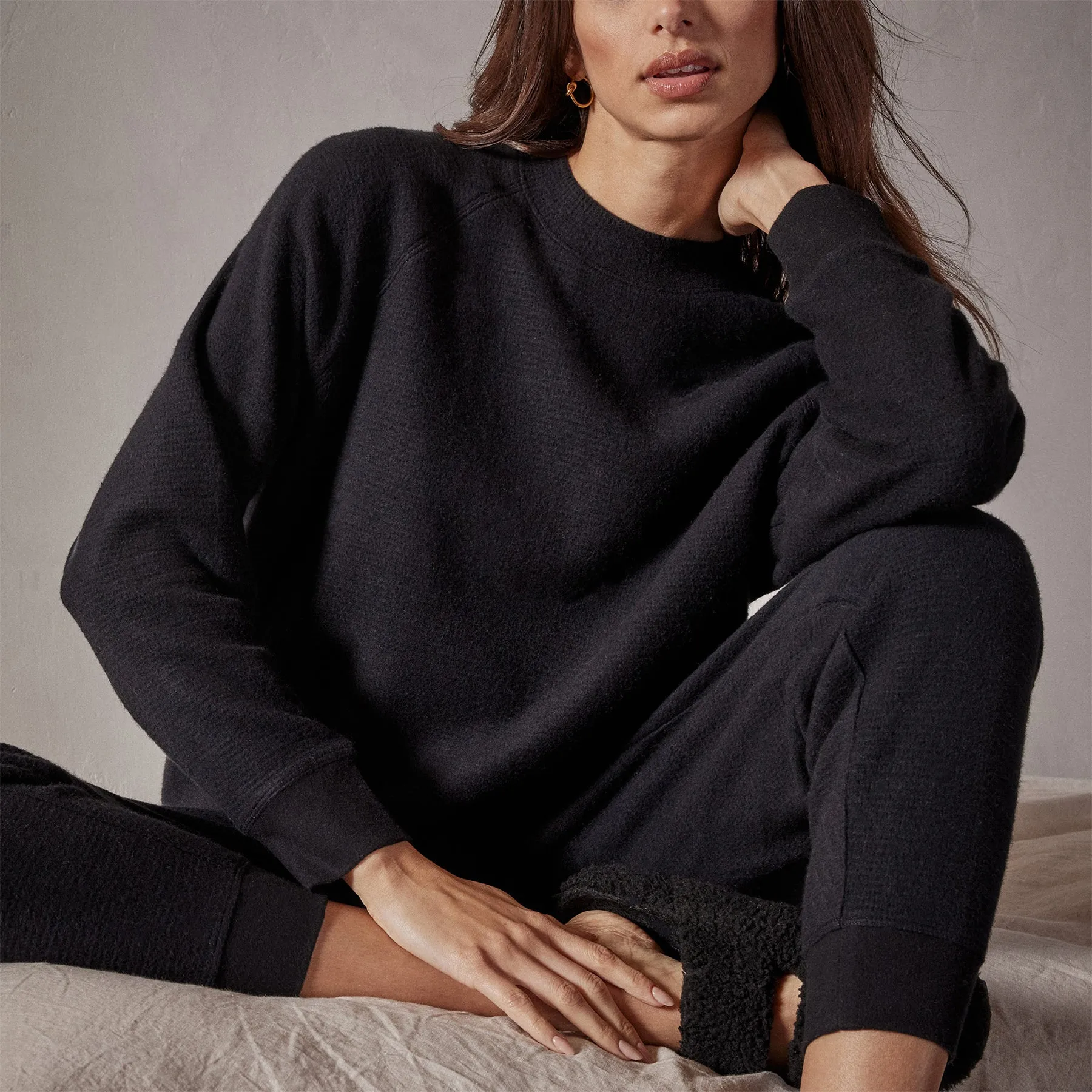 Brushed Thermal Knit Mock Neck - Black