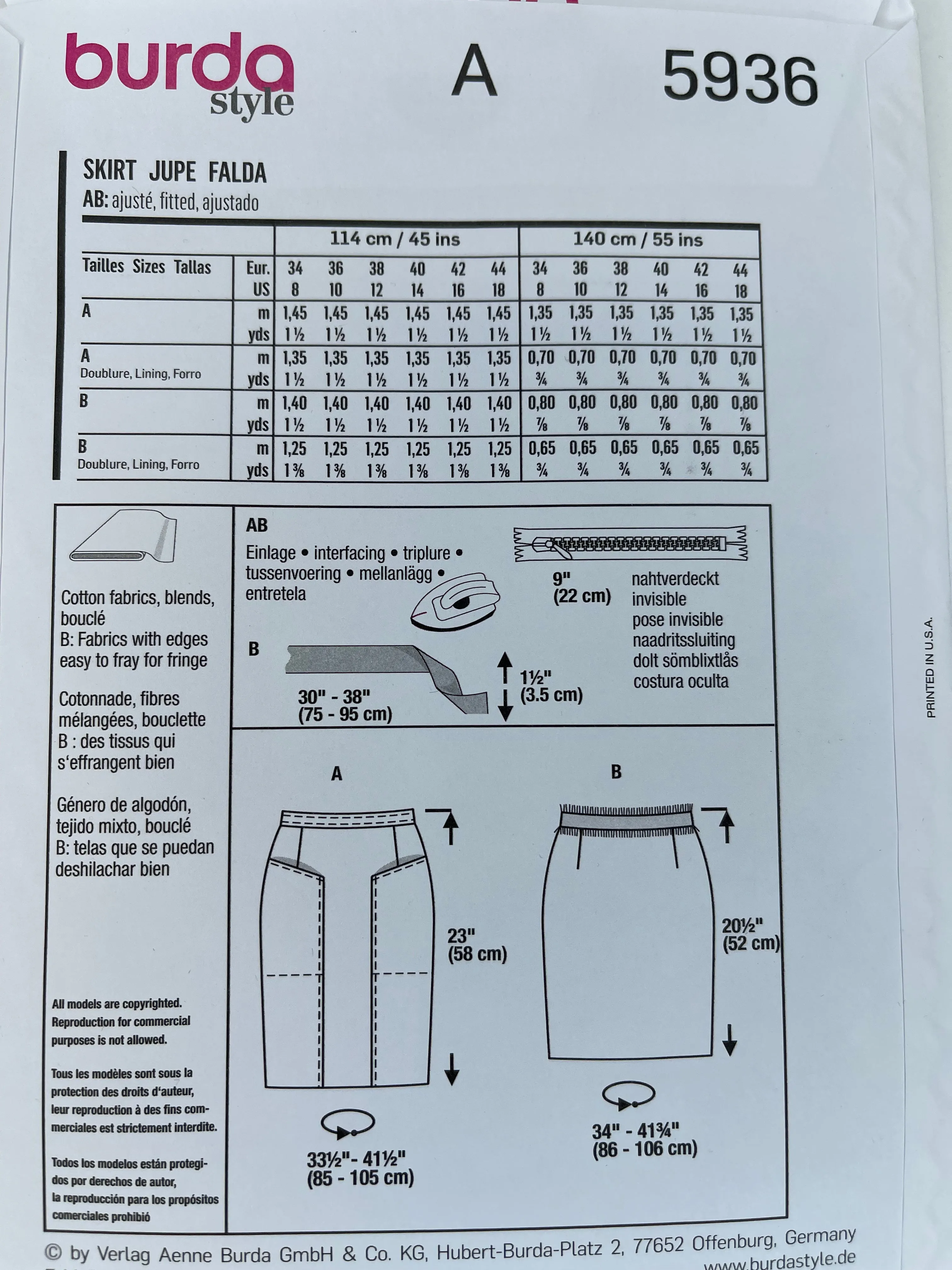 BURDA Women Skirt Pattern - 5936