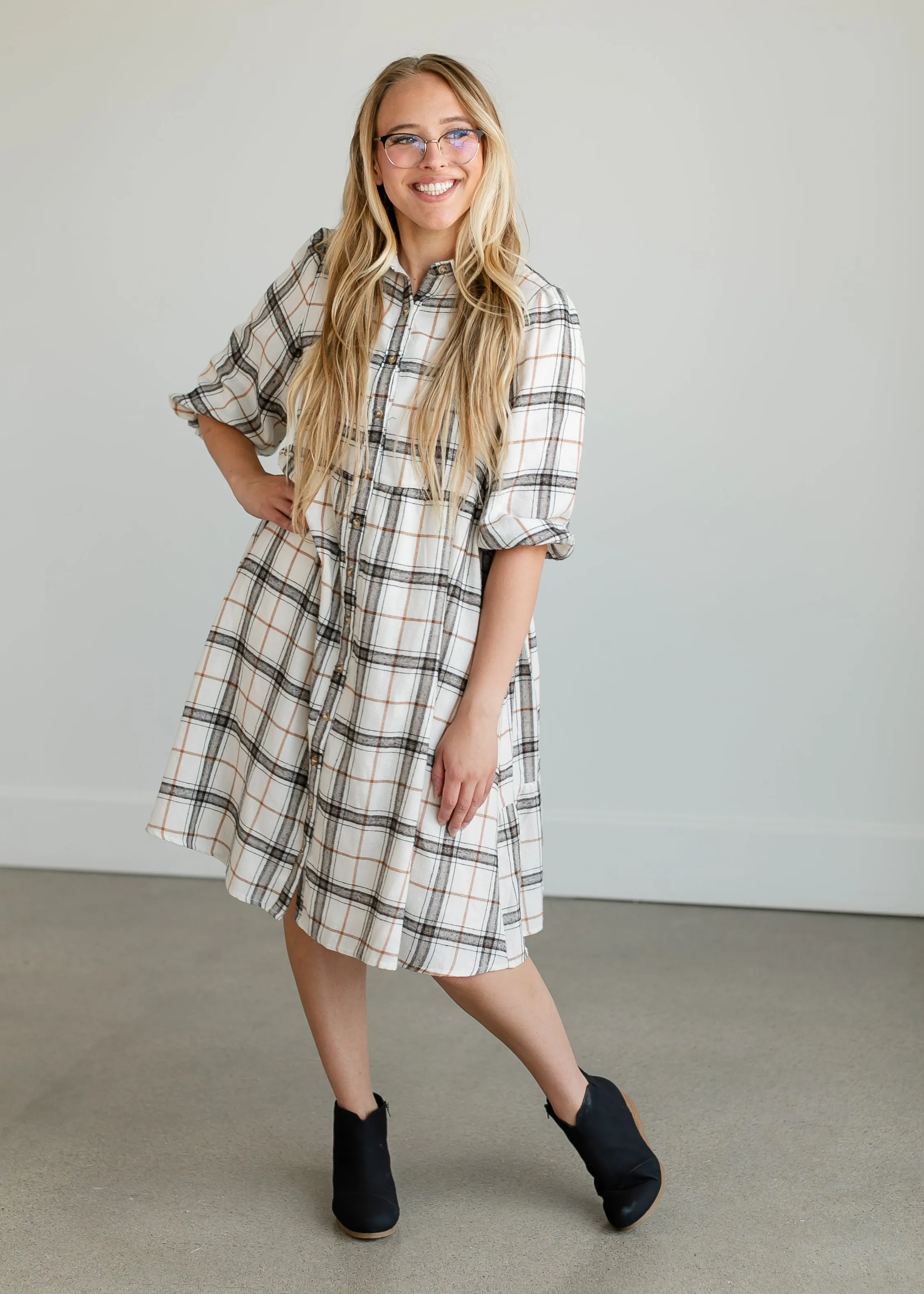 Button Up Plaid Midi Shirtdress - FINAL SALE