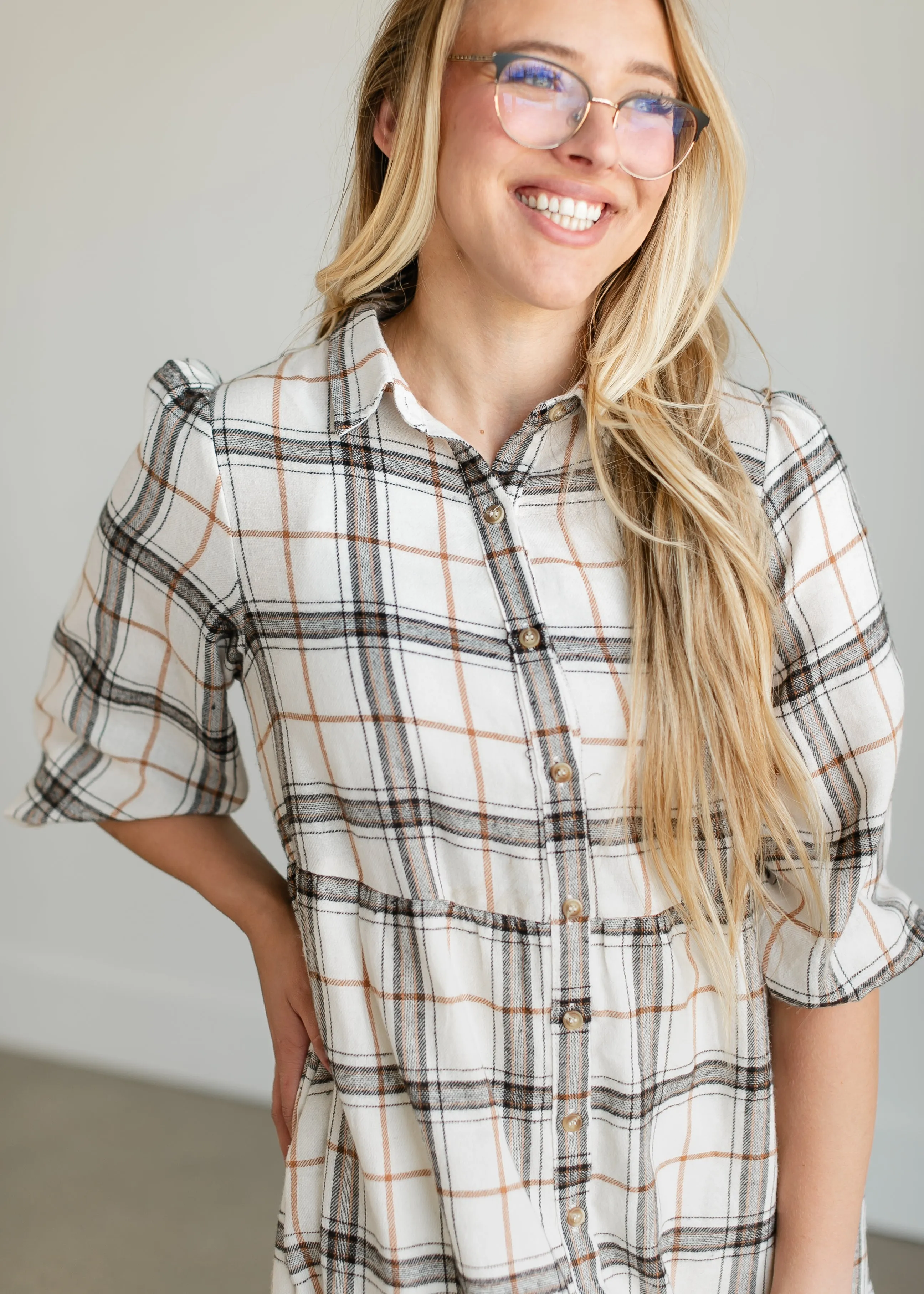 Button Up Plaid Midi Shirtdress - FINAL SALE