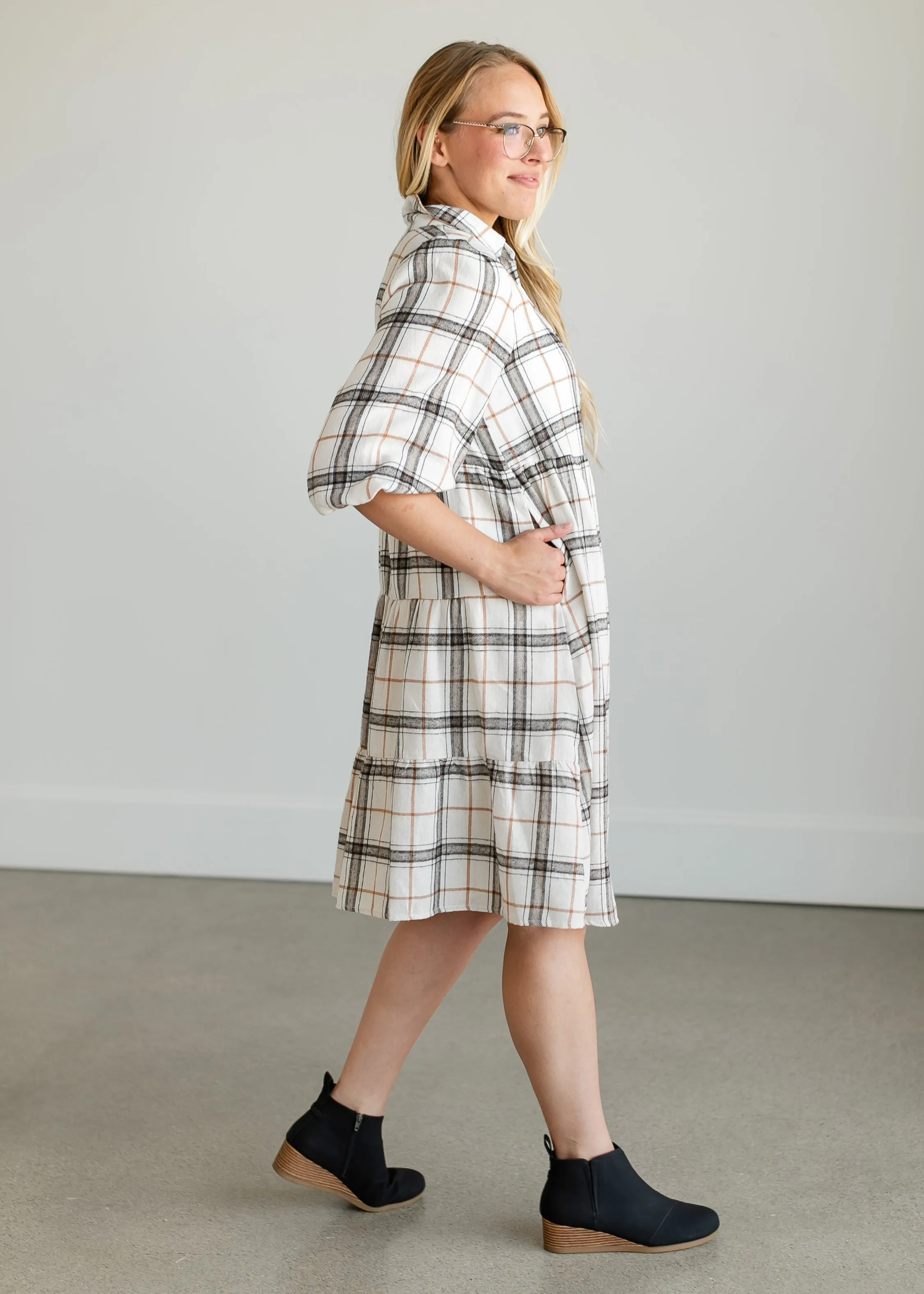 Button Up Plaid Midi Shirtdress - FINAL SALE