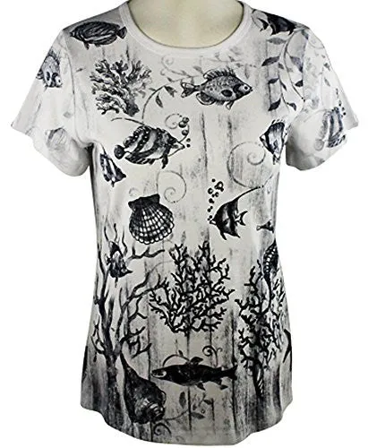 Cactus Fashion - Under the Sea, Short Sleeve, Scoop Neck Cotton Rhinestone Top