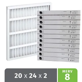 Canopy Air  Professional Grade Self Supported Standard Capacity Pleated Air Filter, Synthetic Media, White, 8 MERV, 100% Metal Free, 20 Height x 24 Width x 2 Depth (Case of 12)