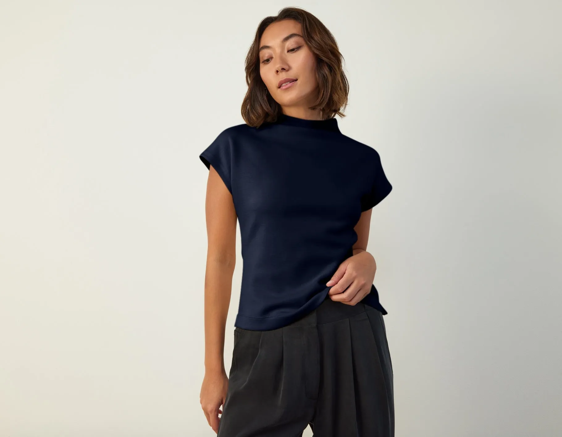 Cap Sleeve Mock Neck Top