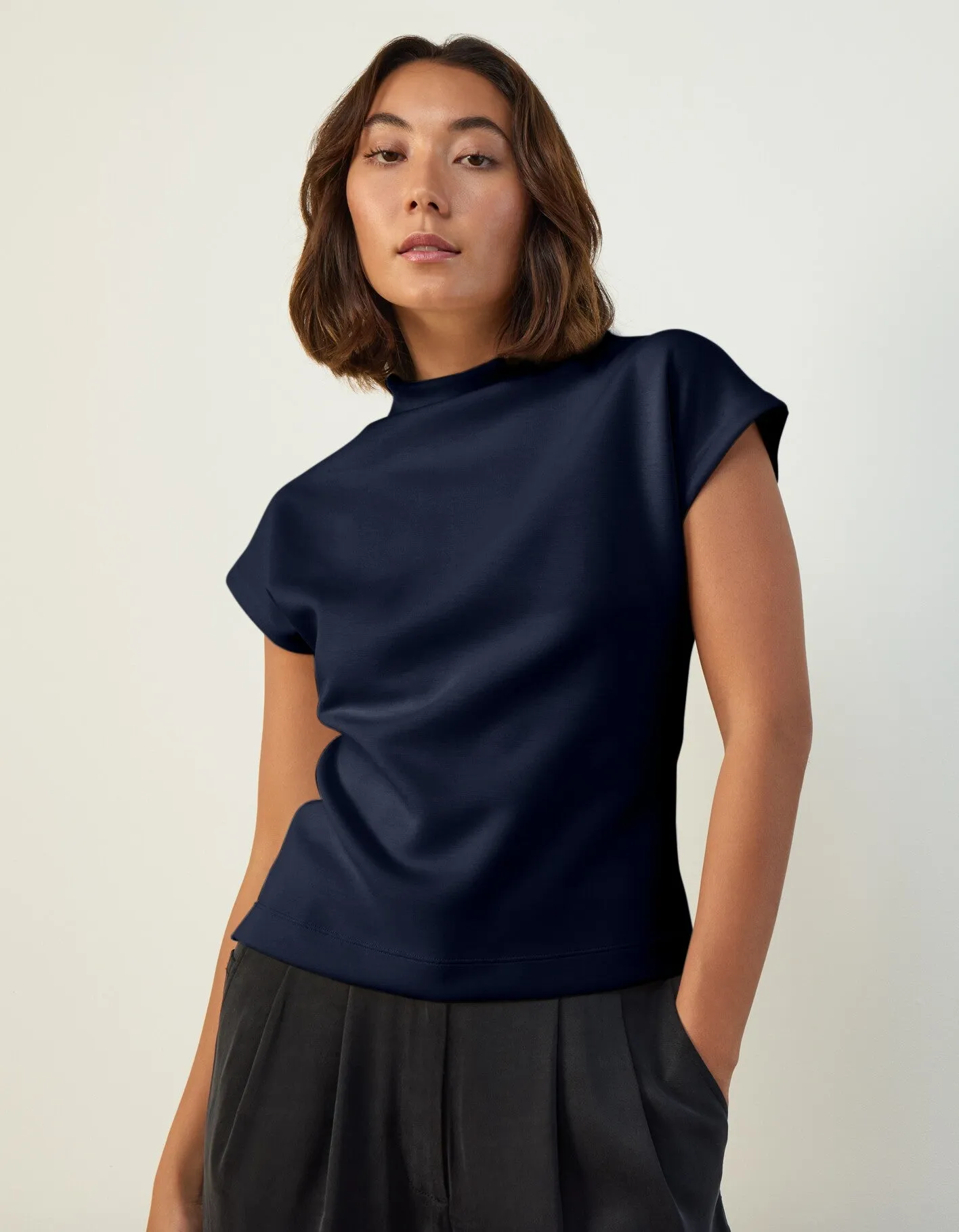 Cap Sleeve Mock Neck Top