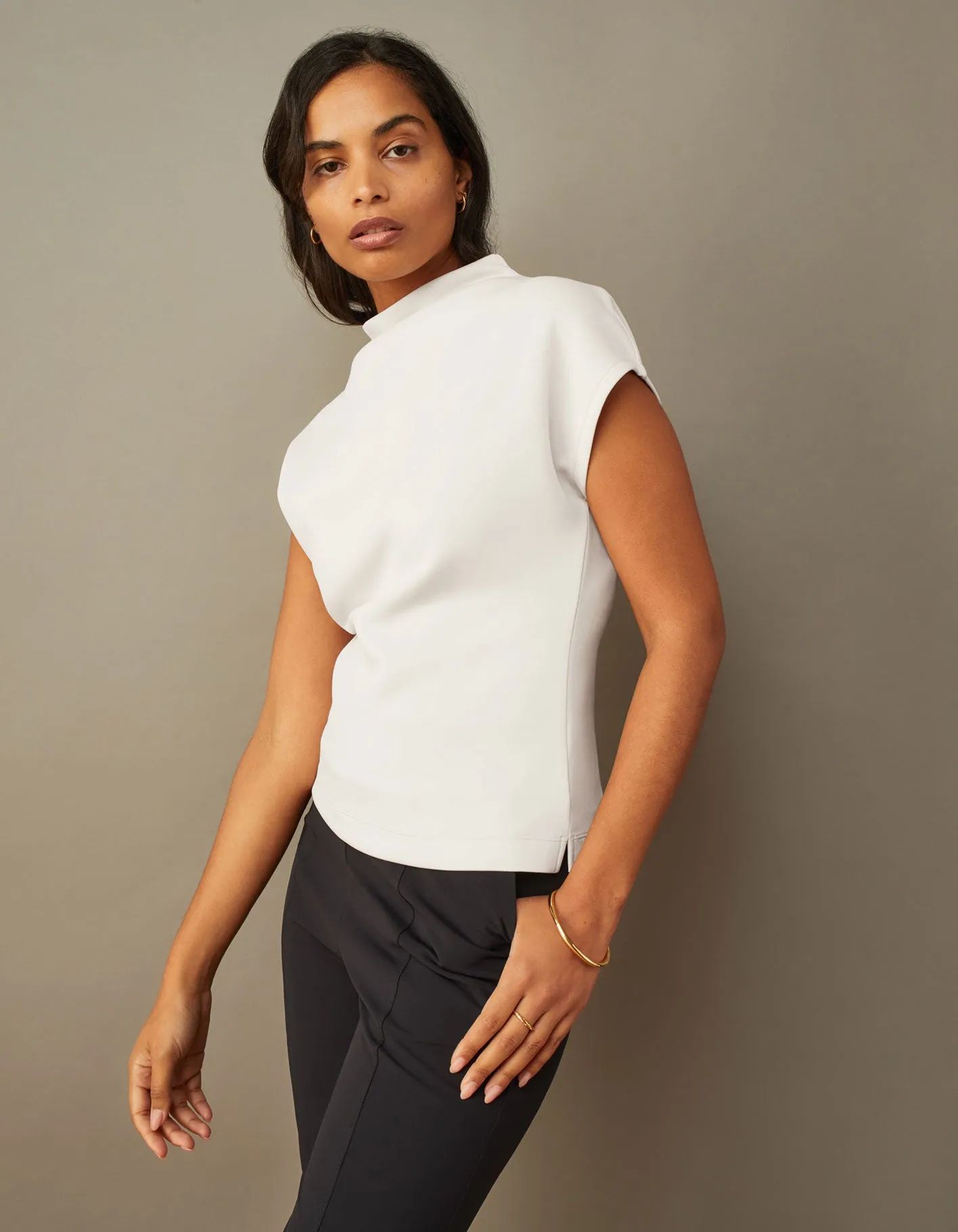 Cap Sleeve Mock Neck Top