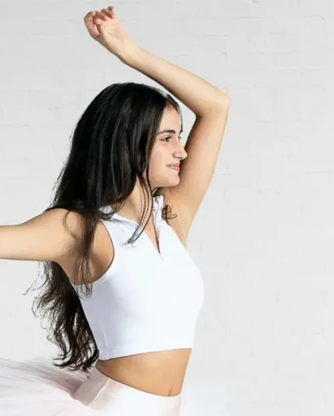 Capezio Mock Neck Zipper top - WHITE - FINAL SALE