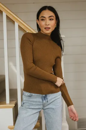 Caroline Mock Neck Sweater in Brown