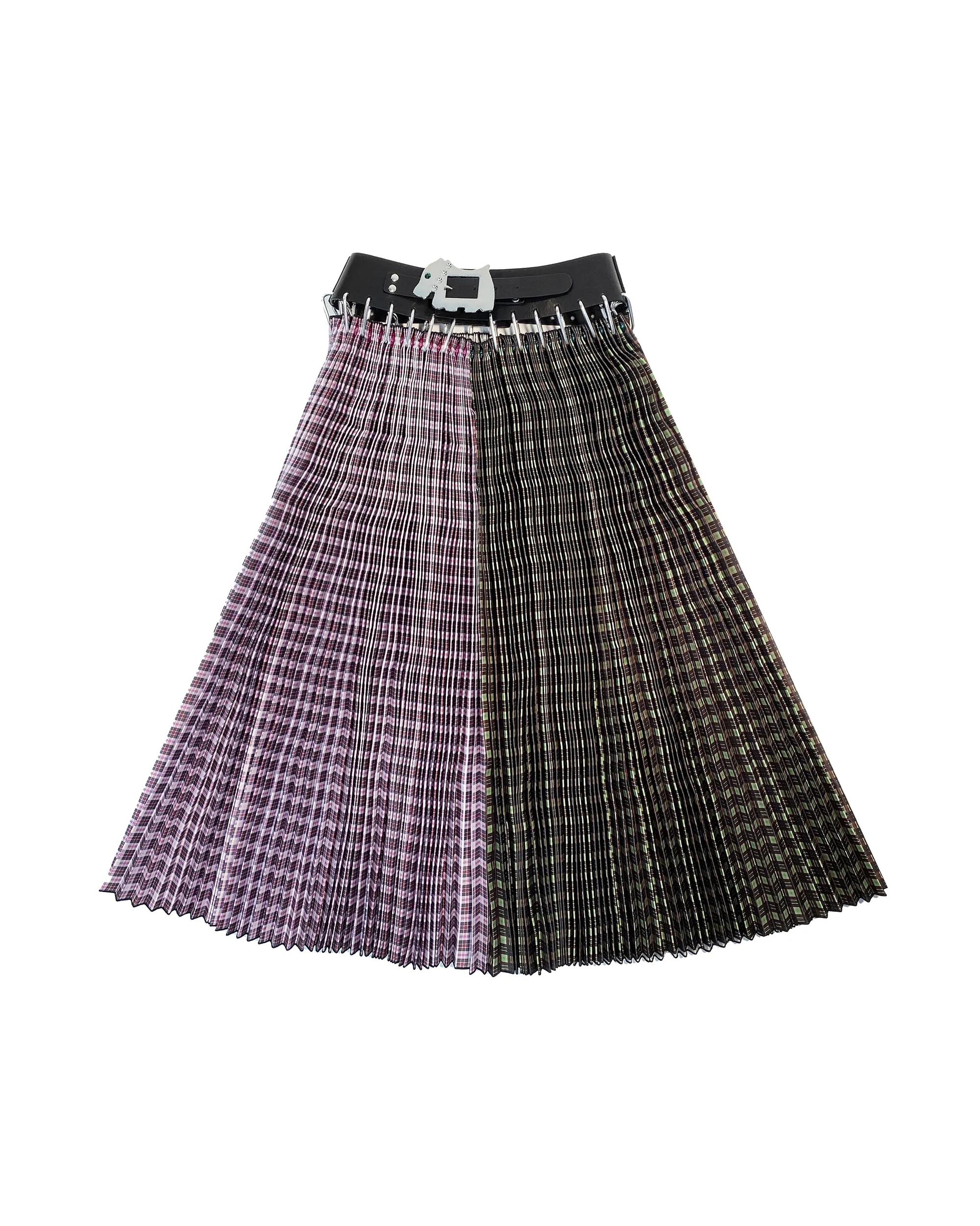 Catherine Midi Tartan Carabiner Skirt - Green / Pink