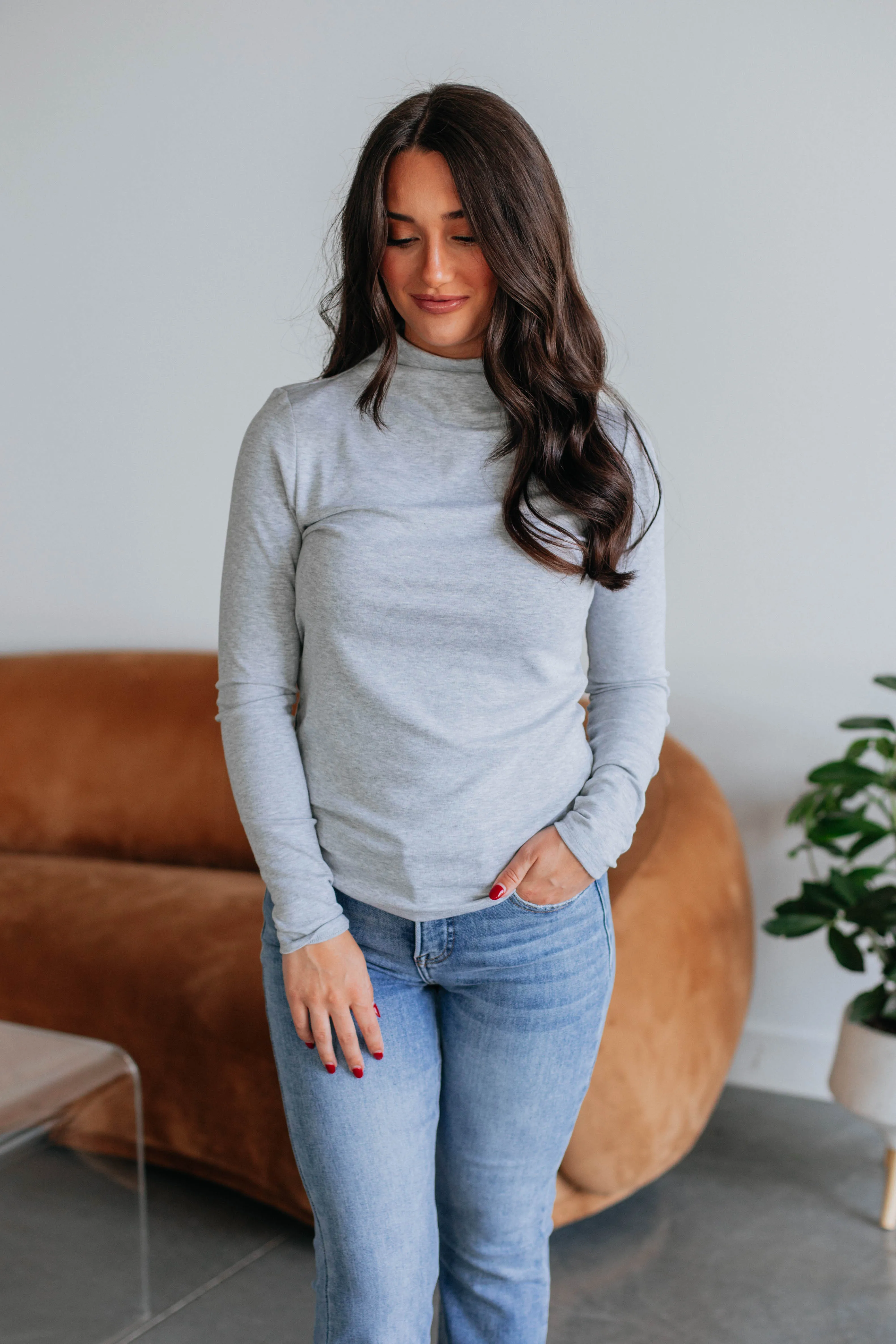 Cene Mock Neck Top - Heather Grey