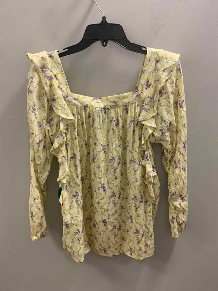 CHAPS Tops Size M YEL/WHT/PUR Floral LONG SLEEVES TOP