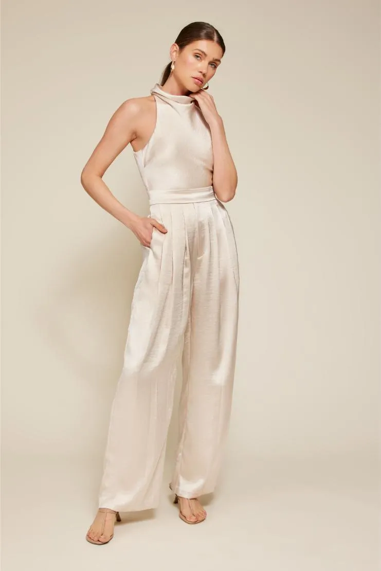 Cherie Pleated Satin Halter & Trousers (Sold Separately) - Champagne