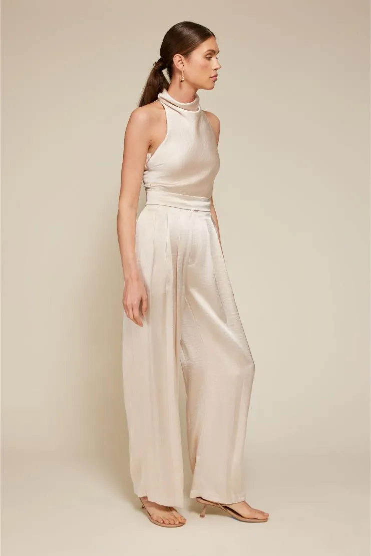 Cherie Pleated Satin Halter & Trousers (Sold Separately) - Champagne