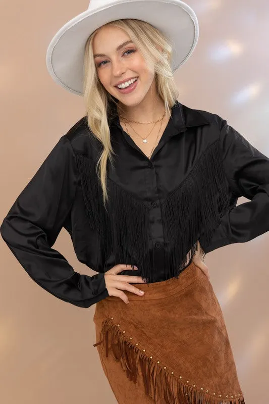 Chevron Fringe Satin Blouse