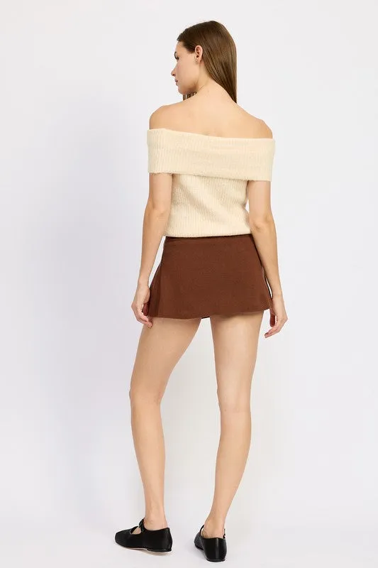 Chocolate Pleated Mini Skort for Women