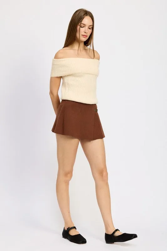 Chocolate Pleated Mini Skort for Women