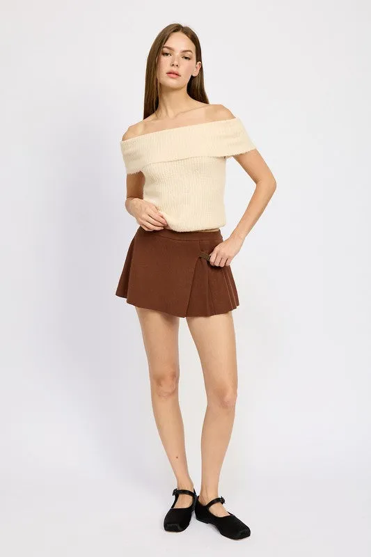 Chocolate Pleated Mini Skort for Women