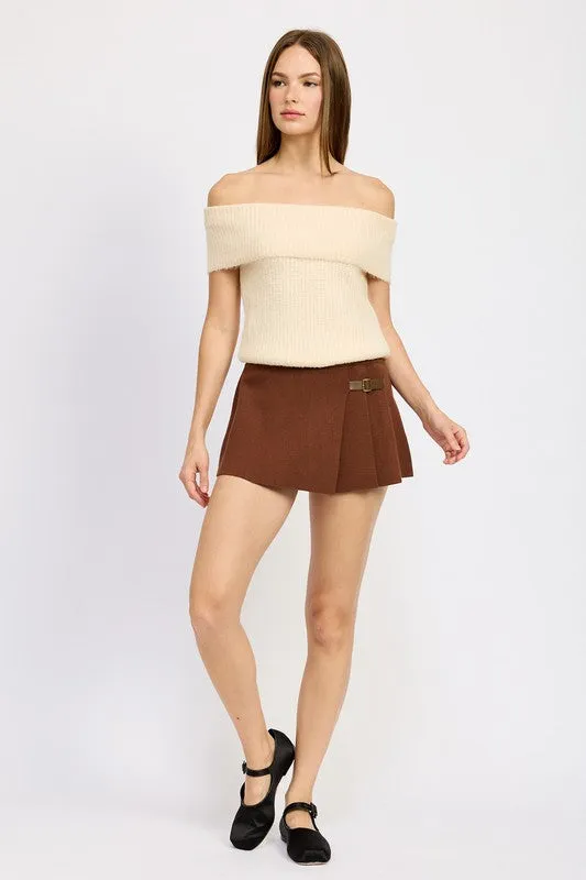 Chocolate Pleated Mini Skort for Women