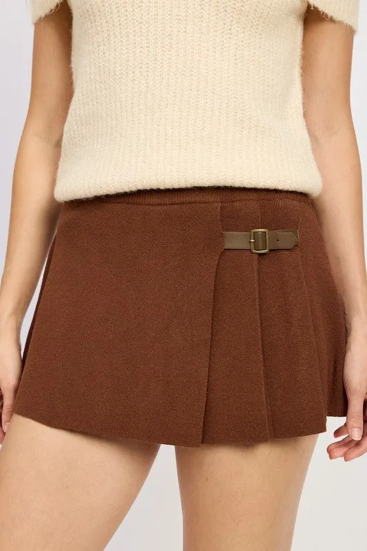 Chocolate Pleated Mini Skort for Women