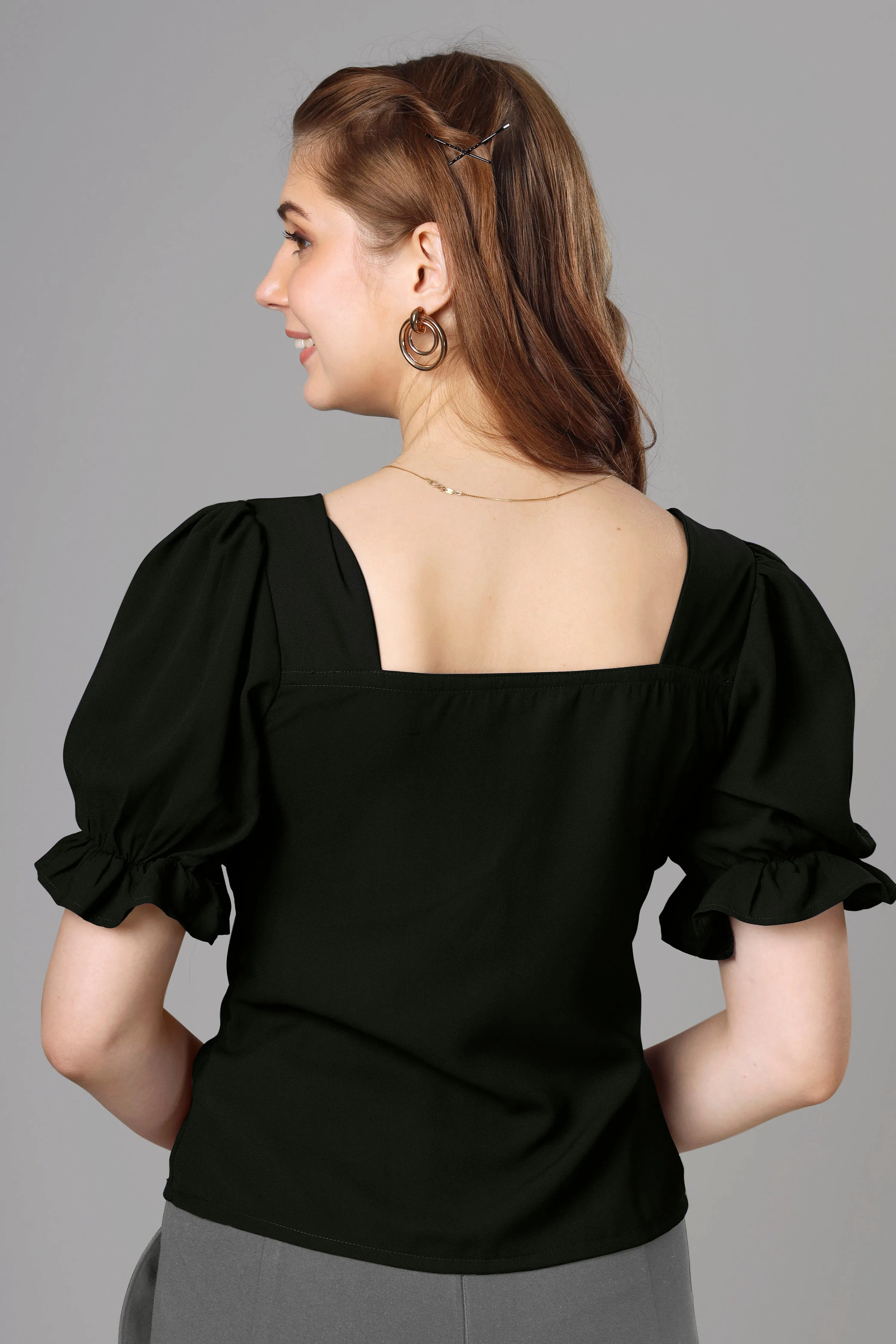 Classic Black Half Pleated Top For Women