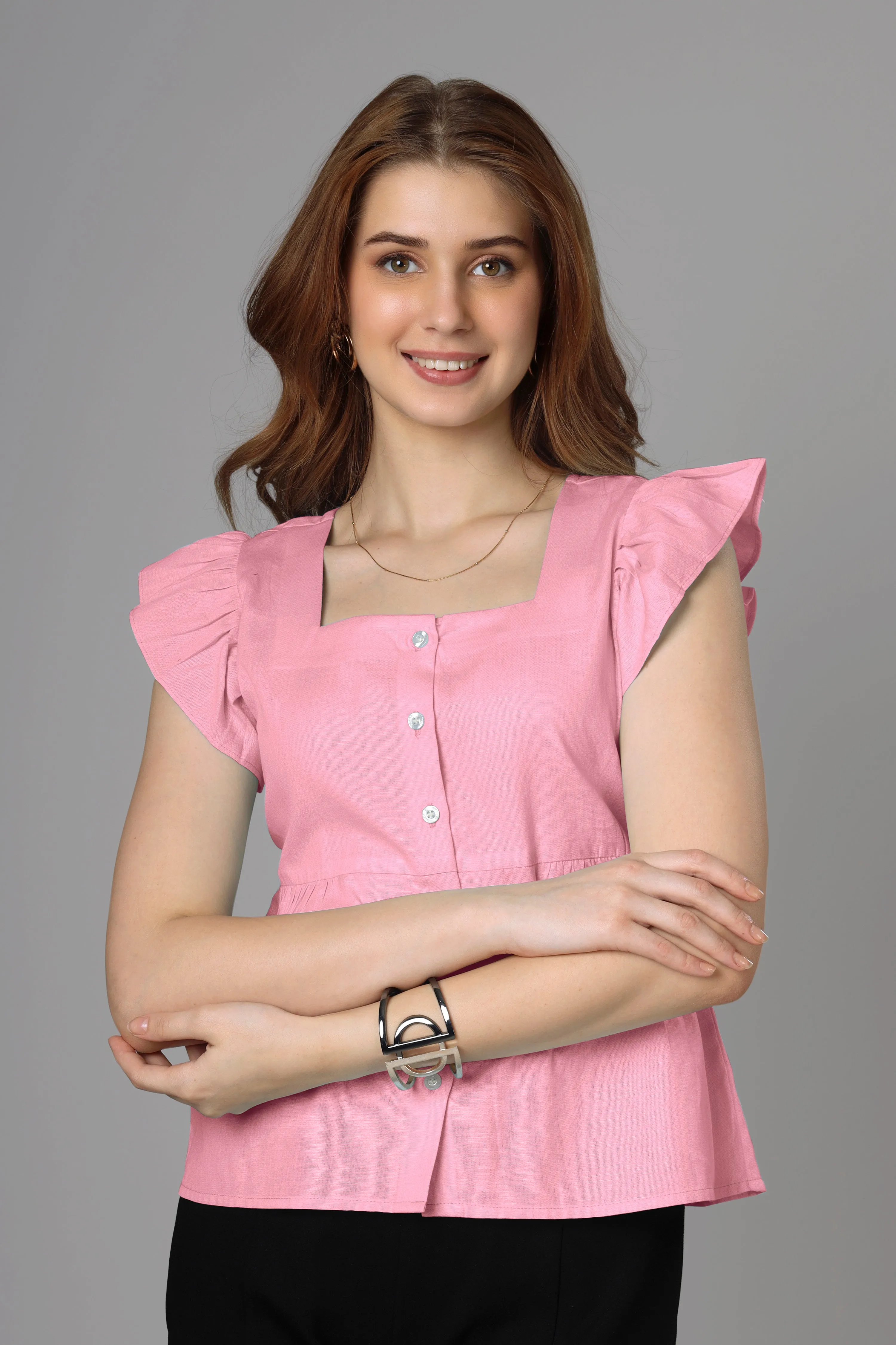 Classic Pink Cotton Top For Women