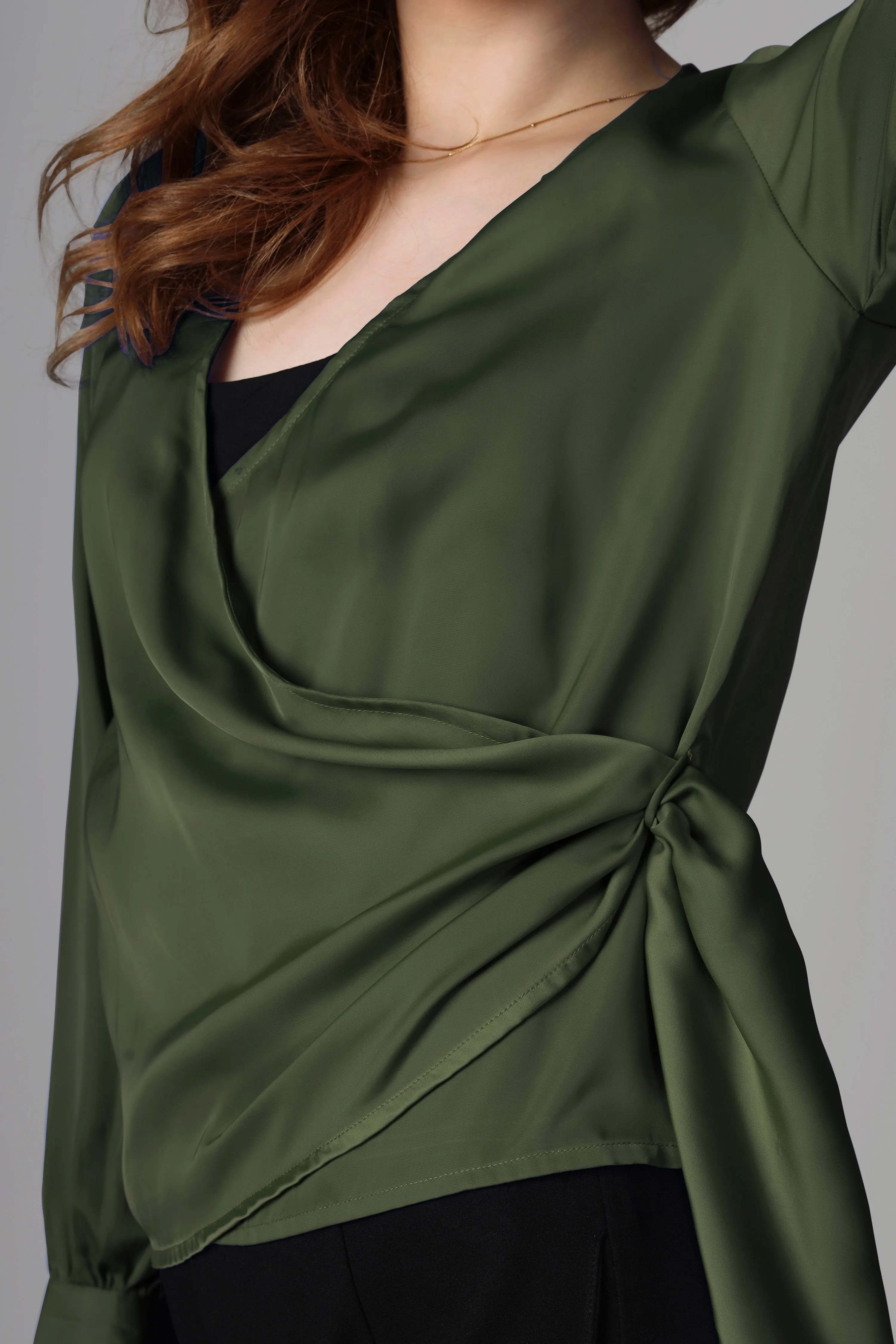 Classic Plain Seaweed Green Top For Women