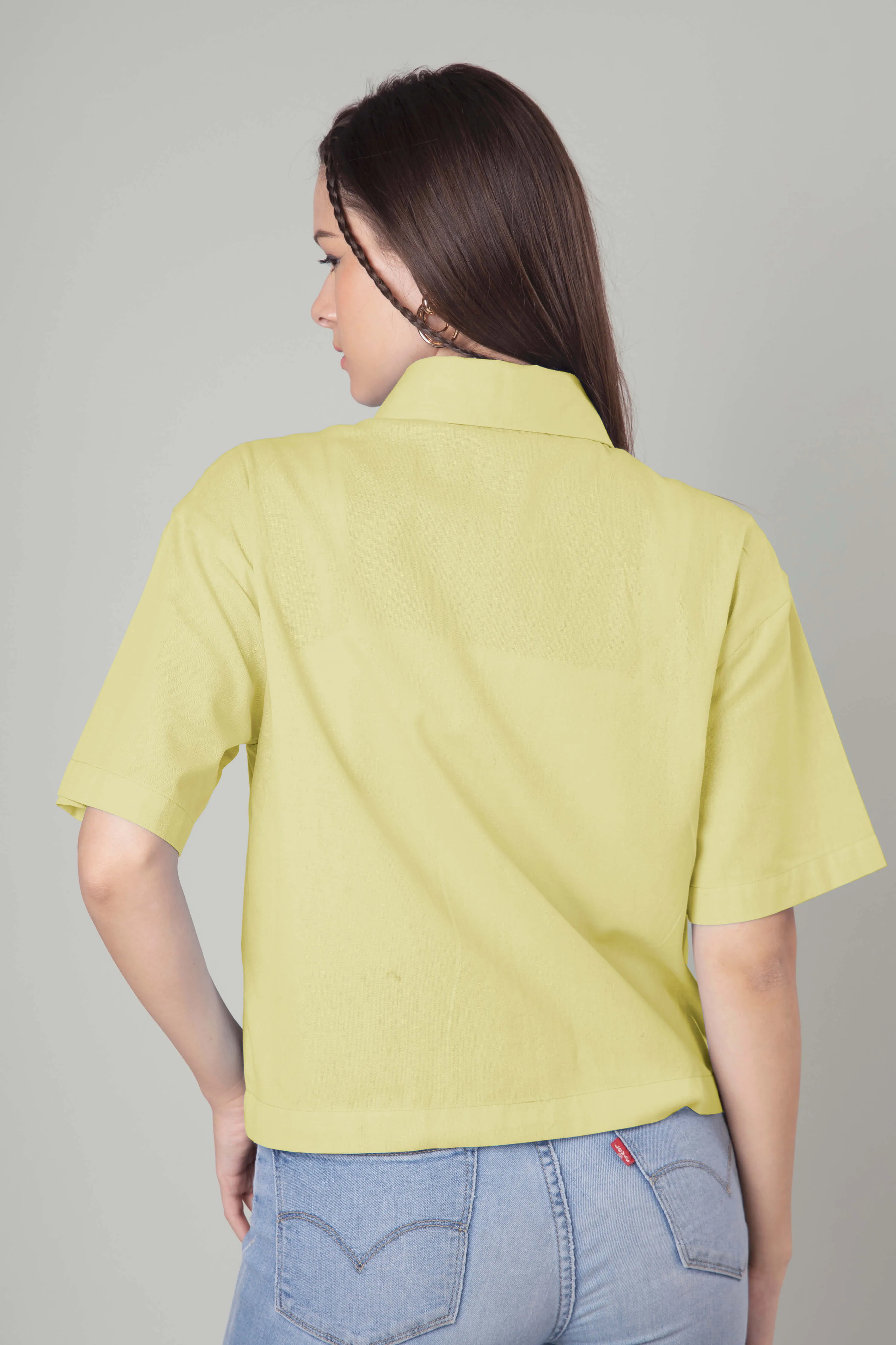 Classic Plain Short Cotton Shirt For Women