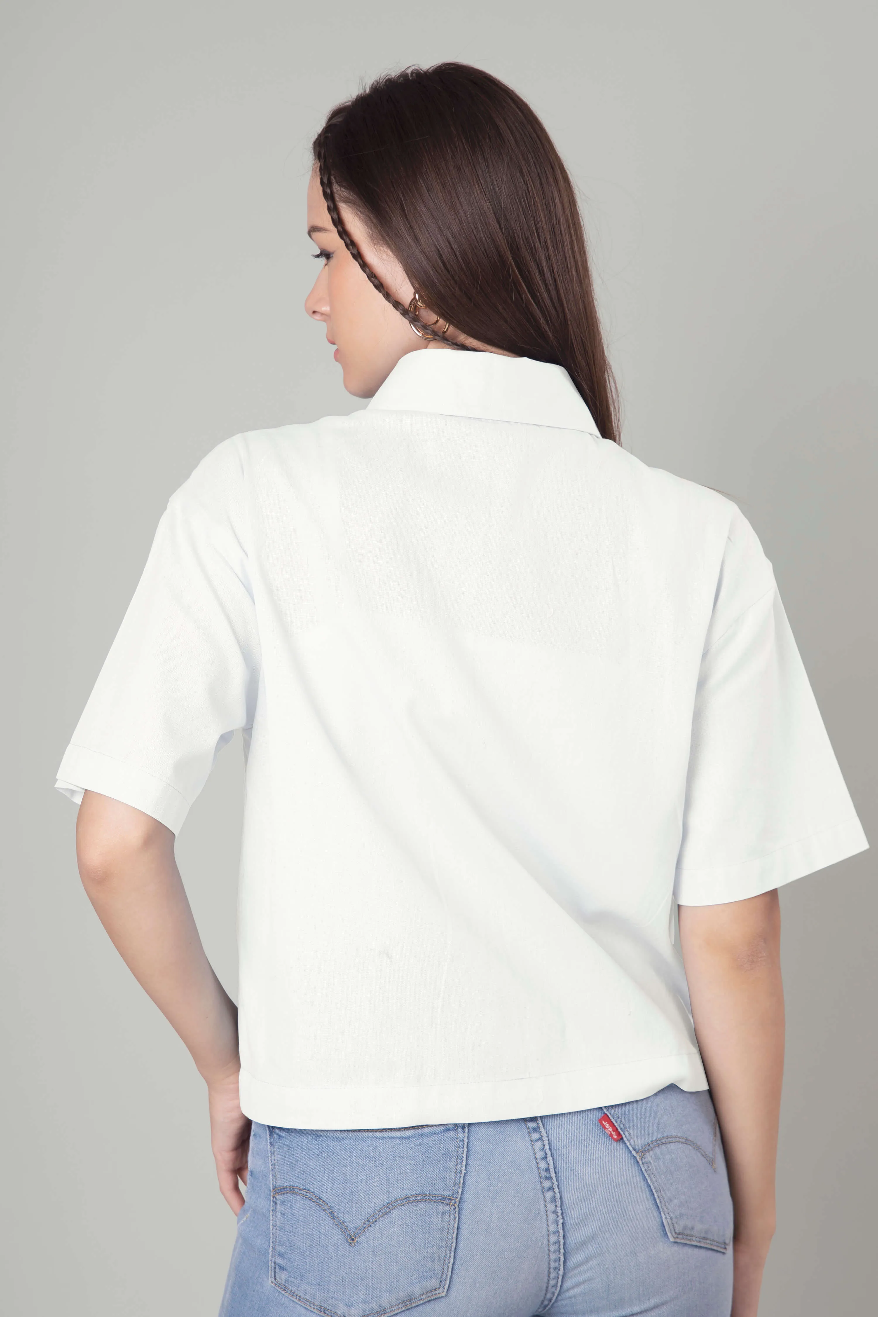 Classic Plain Short Cotton Shirt For Women