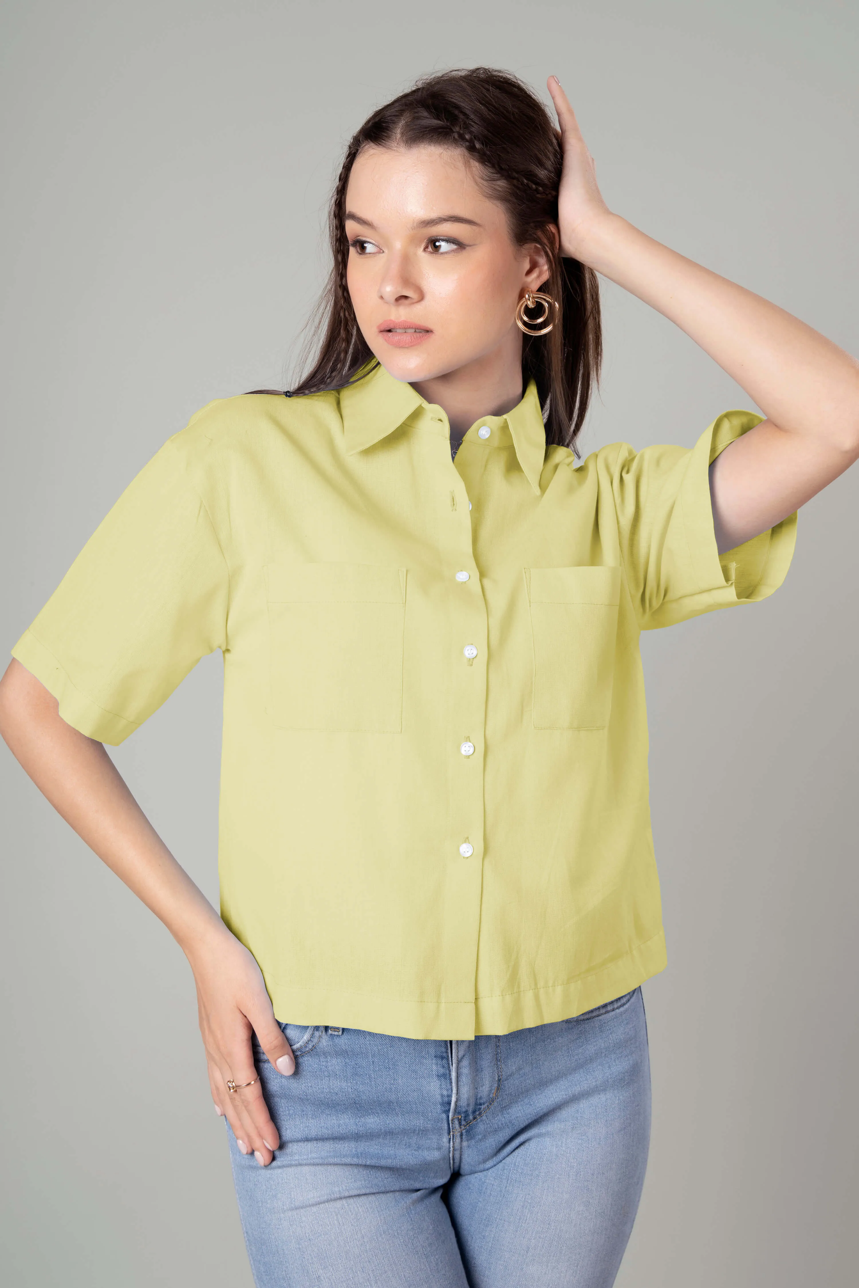 Classic Plain Short Cotton Shirt For Women