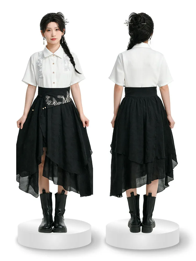 Cloud Dragon Chinese Style Layered Midi Skirt