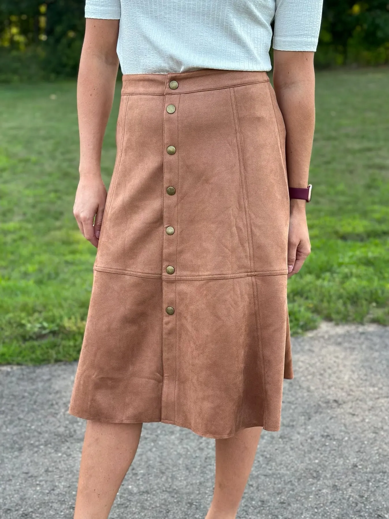 Cocoa Suede Button Midi