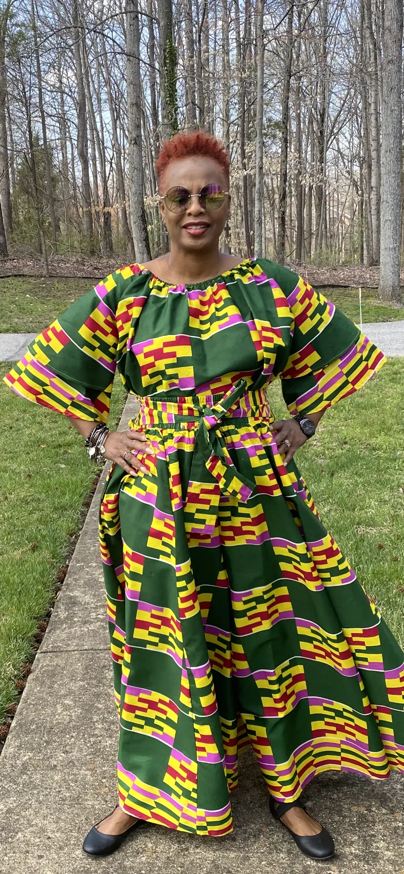 Color Block African Print Palazzo Pants w/Headwrap (One Size)