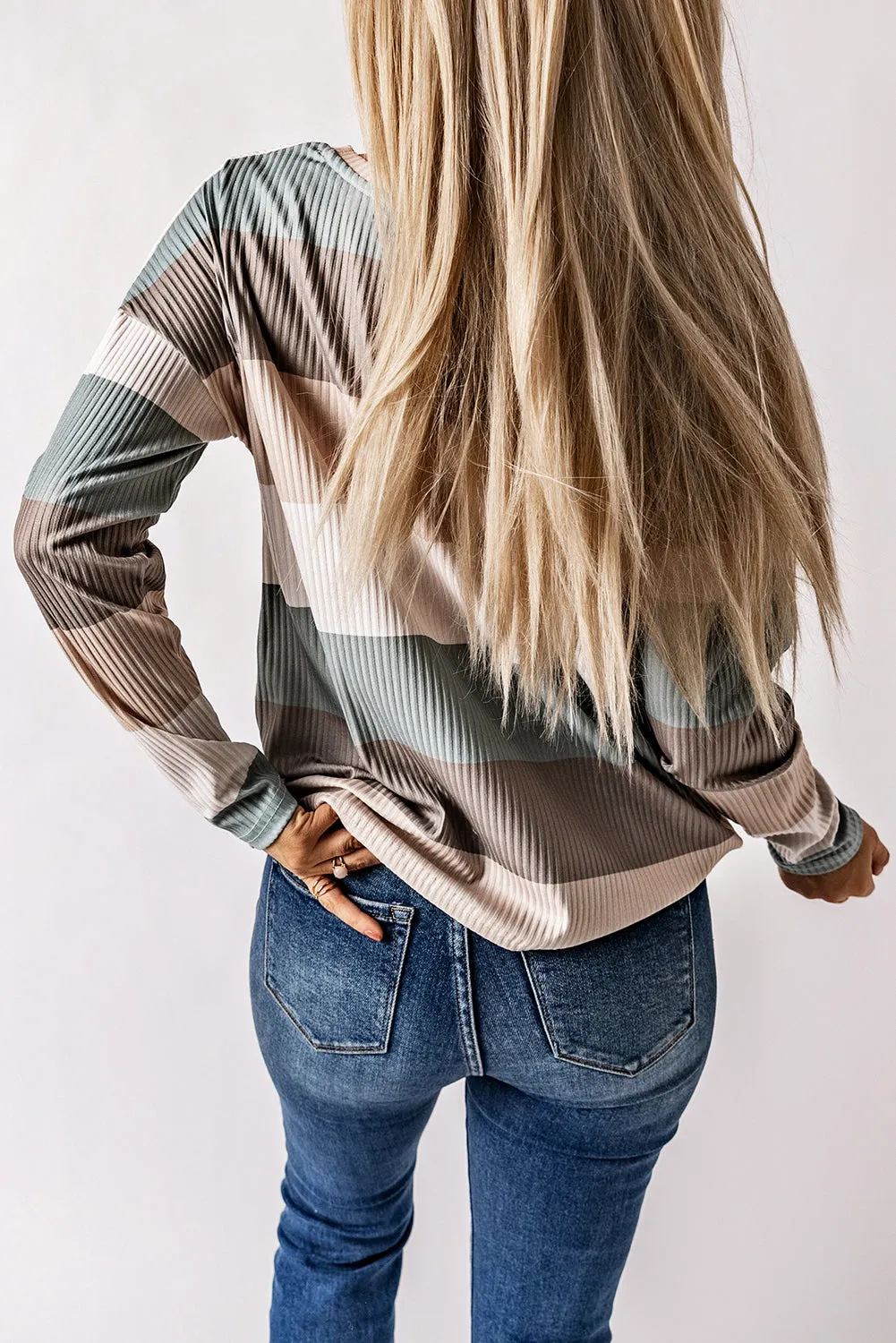 Color Block Ribbed Long Sleeve Top