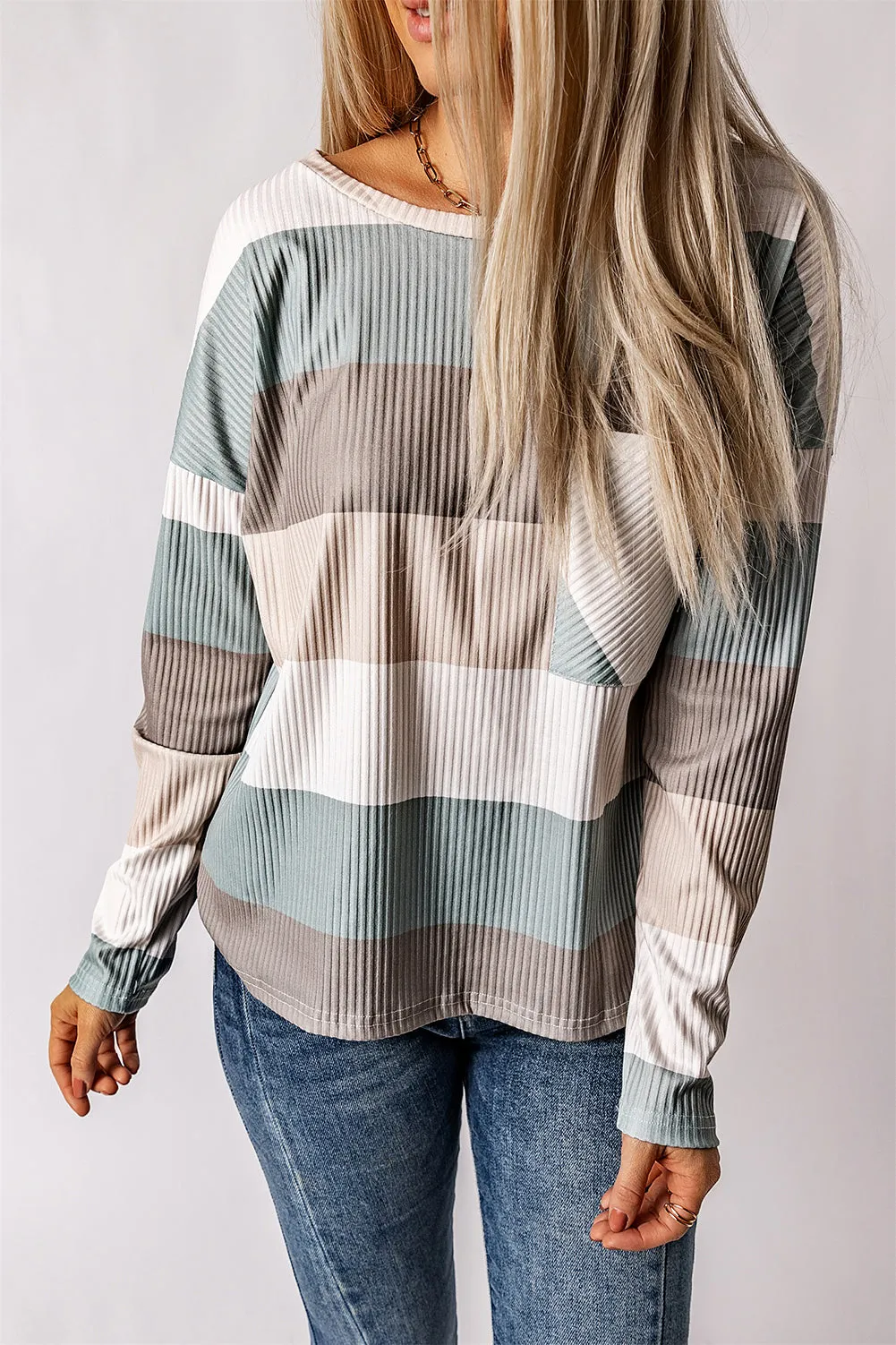 Color Block Ribbed Long Sleeve Top