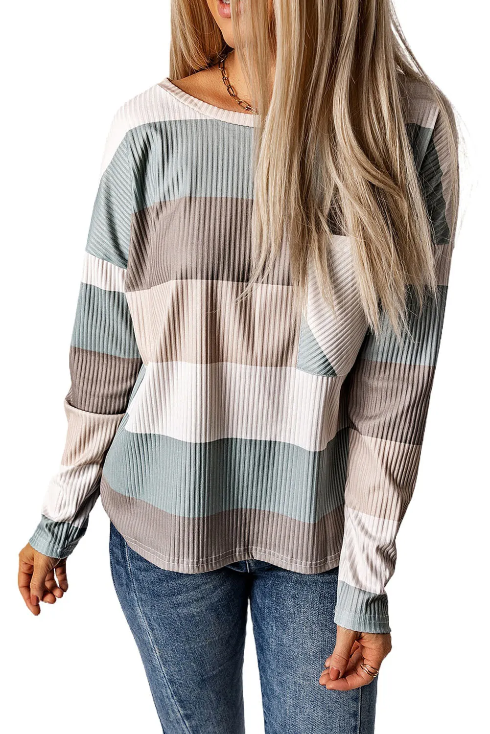 Color Block Ribbed Long Sleeve Top