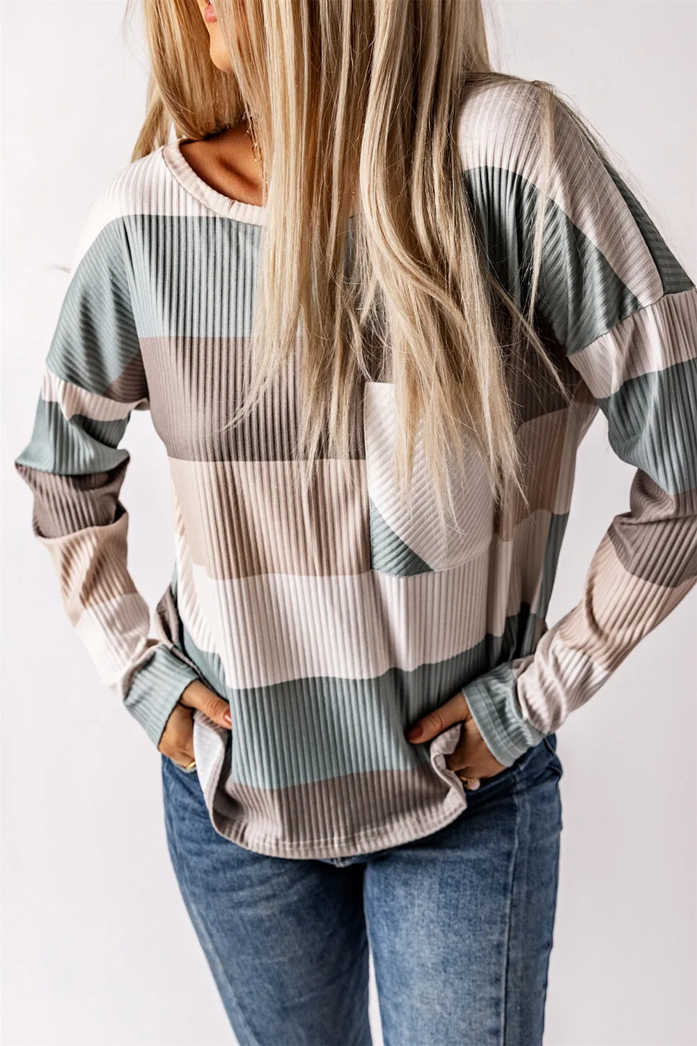 Color Block Ribbed Long Sleeve Top