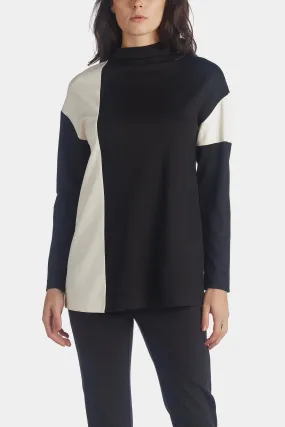 Colorblocked Drop Shoulder Mock Neck Knit Top