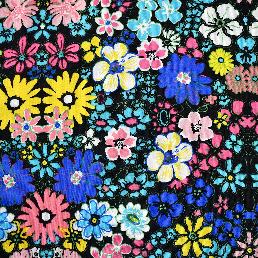 Colorful Packed Floral Rayon Challis Black/Multi