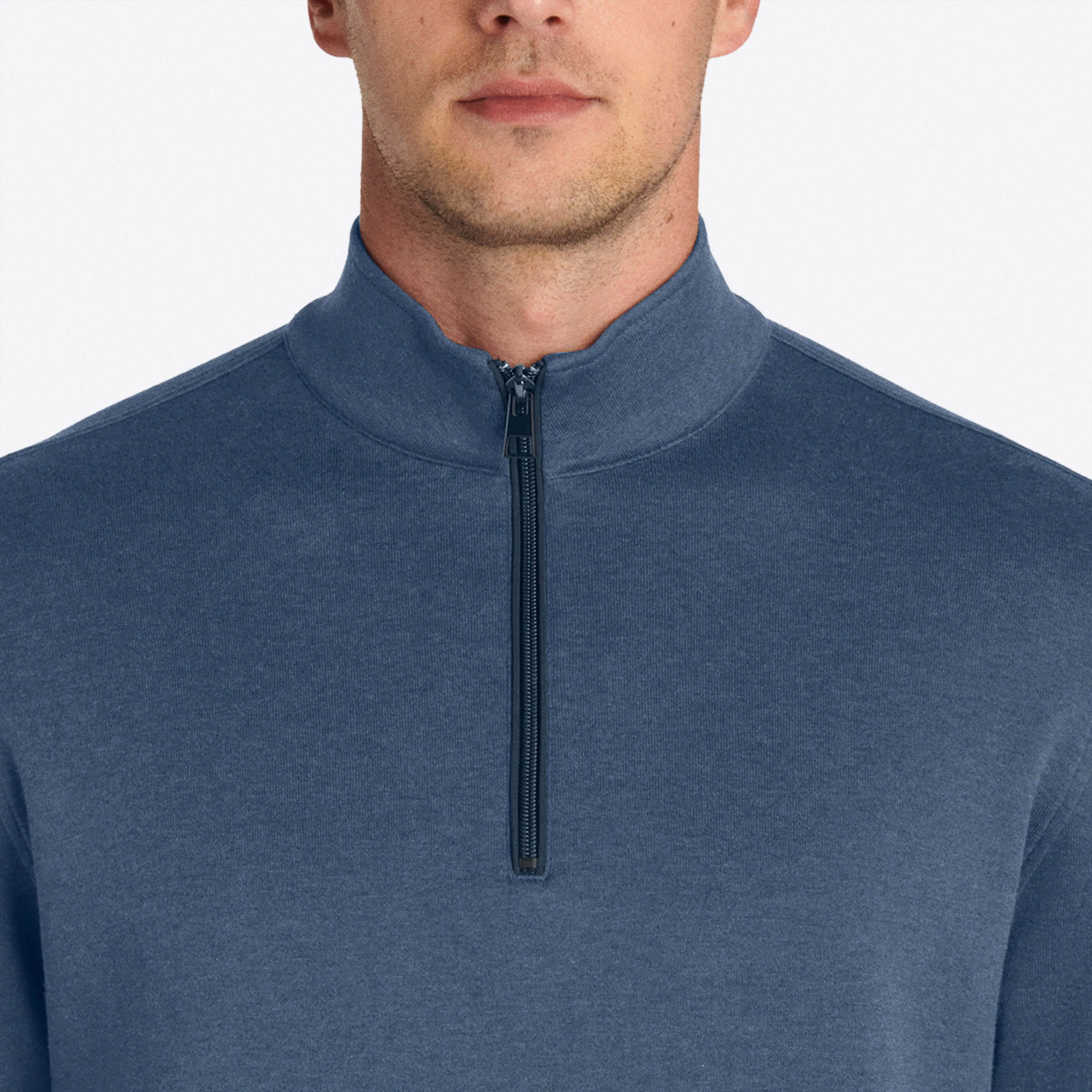 COMFORT Solid Heather Quarter Zip Mock Neck Pullover