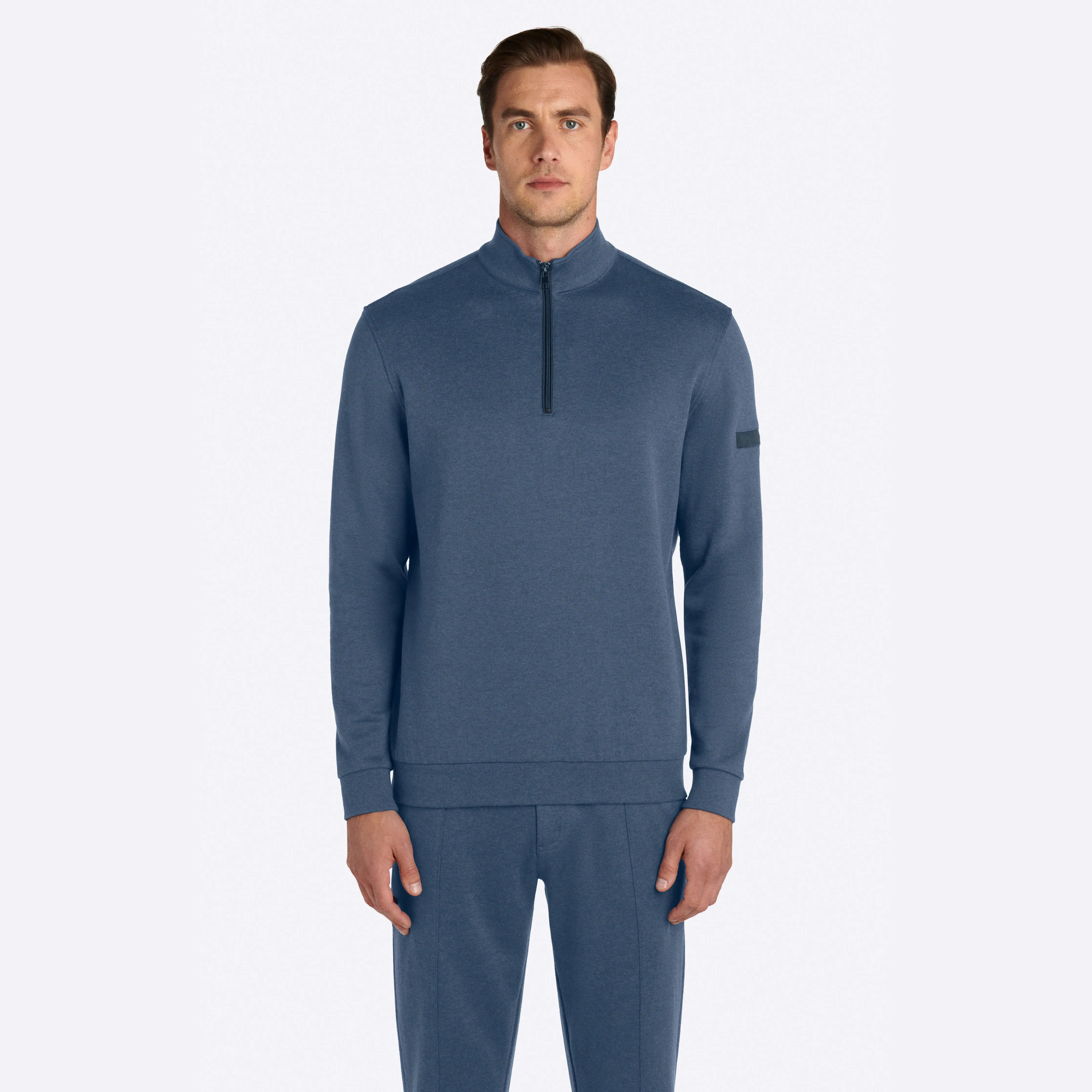 COMFORT Solid Heather Quarter Zip Mock Neck Pullover