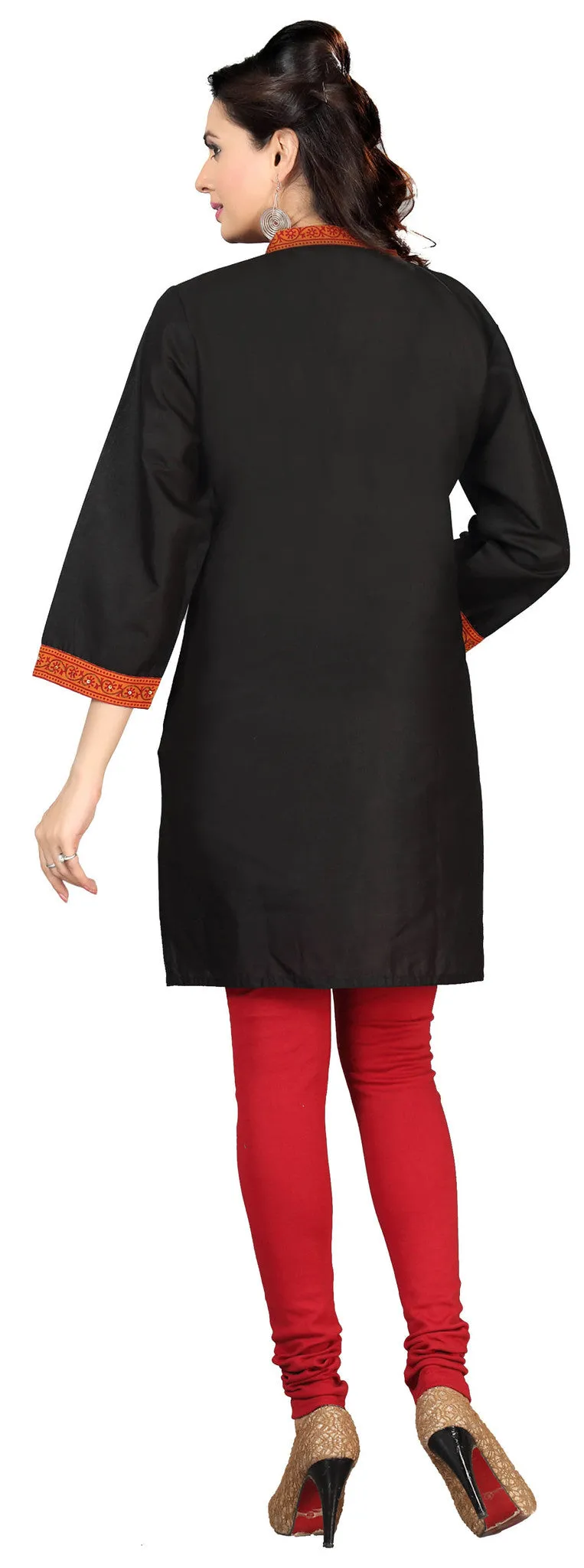 Cotton Indian Tunics Kurti Top Long Blouse Womens India Apparel (Black)