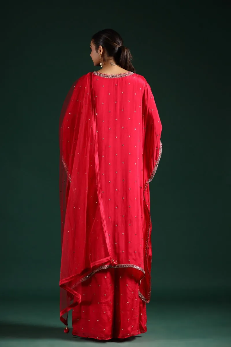 Crimson Red Embellished Kaftan Palazzo Set